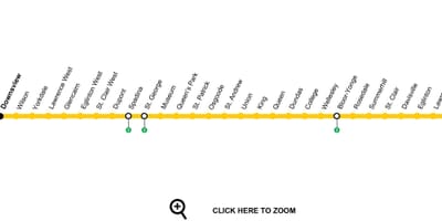 מפה של טורונטו סאבווי קו 1 יונג-אוניברסיטת