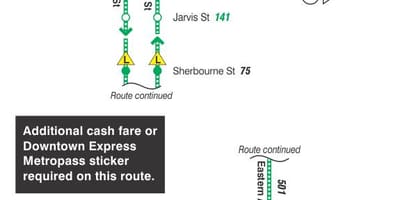 המפה של המכללה 143 Downtown / חוף להביע את מסלול האוטובוס טורונטו