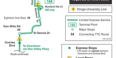 המפה של המכללה 144 Downtown / אל עמק להביע את מסלול האוטובוס טורונטו