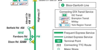 המפה של המכללה 191 כביש 27 רקטות מסלול האוטובוס טורונטו