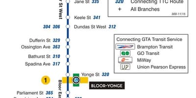 המפה של המכללה 300A בלור-Danforth מסלול האוטובוס טורונטו