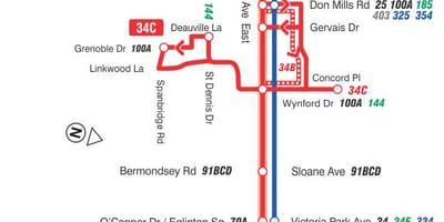 המפה של המכללה 34 Eglinton East מסלול האוטובוס טורונטו