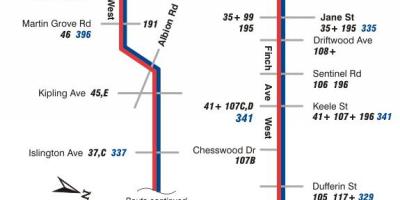 המפה של המכללה 36 פינץ ' מערב מסלול האוטובוס טורונטו