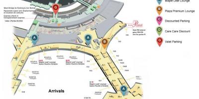 מפה של טורונטו פירסון הבינלאומי הגעה לשדה התעופה טרמינל
